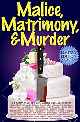 Book cover showing a wedding cake with a bloody knife stuck in it.