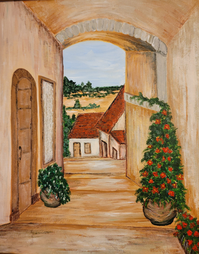 Two arched doorways -- one leading out, and one leading in